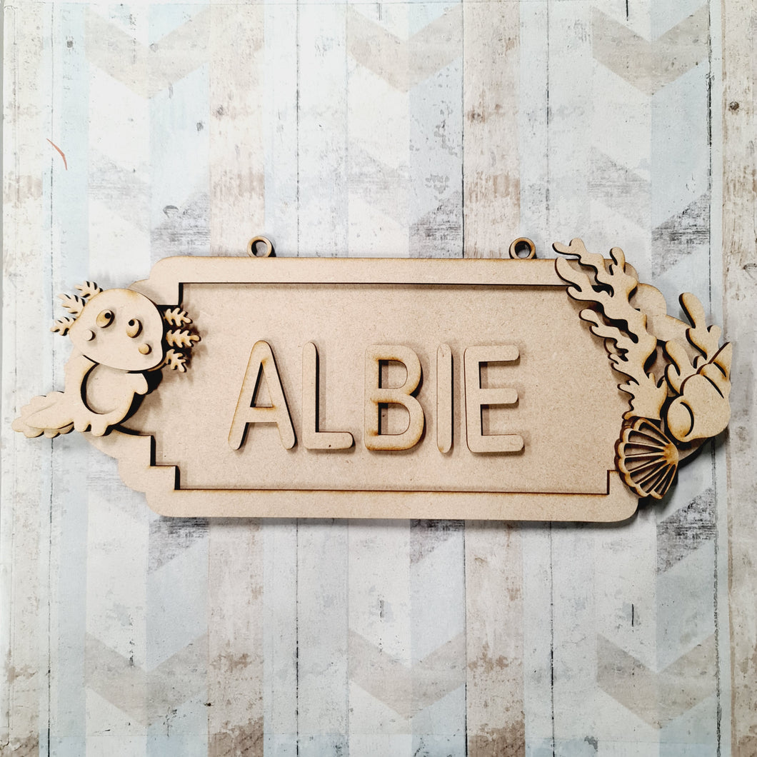 SS145 - MDF Axolotl Theme Personalised Street Sign - Large (12 letters) - Olifantjie - Wooden - MDF - Lasercut - Blank - Craft - Kit - Mixed Media - UK