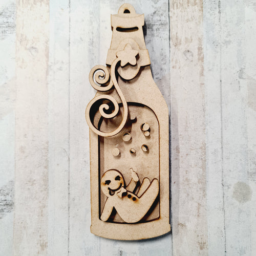 SJ338 - MDF Sarah Jane Christmas Drunk Gingerbread Beer Bottle Ornate Bauble - Olifantjie - Wooden - MDF - Lasercut - Blank - Craft - Kit - Mixed Media - UK