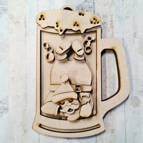 SJ339 - MDF Sarah Jane Christmas Drunk Santa Beer Tanker Ornate Bauble - Olifantjie - Wooden - MDF - Lasercut - Blank - Craft - Kit - Mixed Media - UK