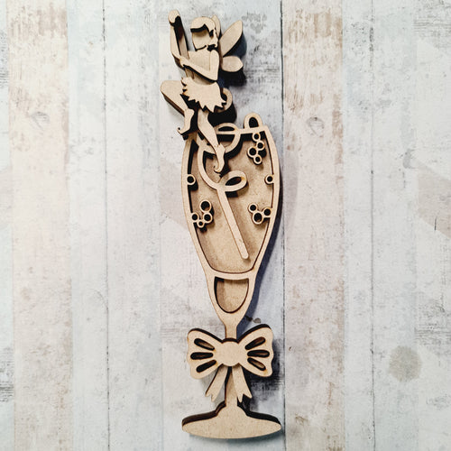 SJ340 - MDF Sarah Jane Christmas Fairy Champagne Flute  Ornate Bauble - Olifantjie - Wooden - MDF - Lasercut - Blank - Craft - Kit - Mixed Media - UK