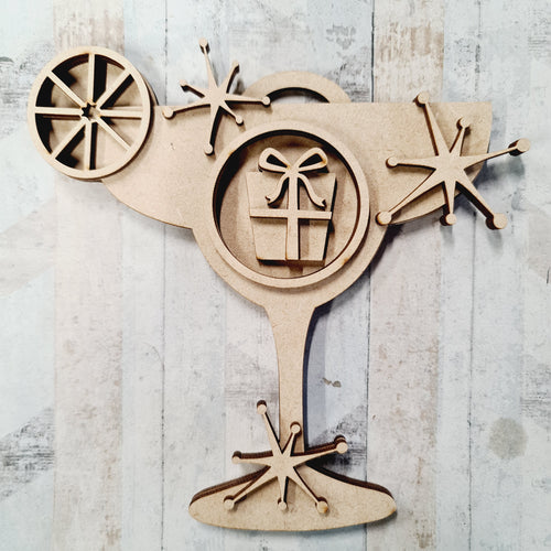SJ345 - MDF Sarah Jane Christmas Retro Present Cocktail Ornate Bauble - Olifantjie - Wooden - MDF - Lasercut - Blank - Craft - Kit - Mixed Media - UK