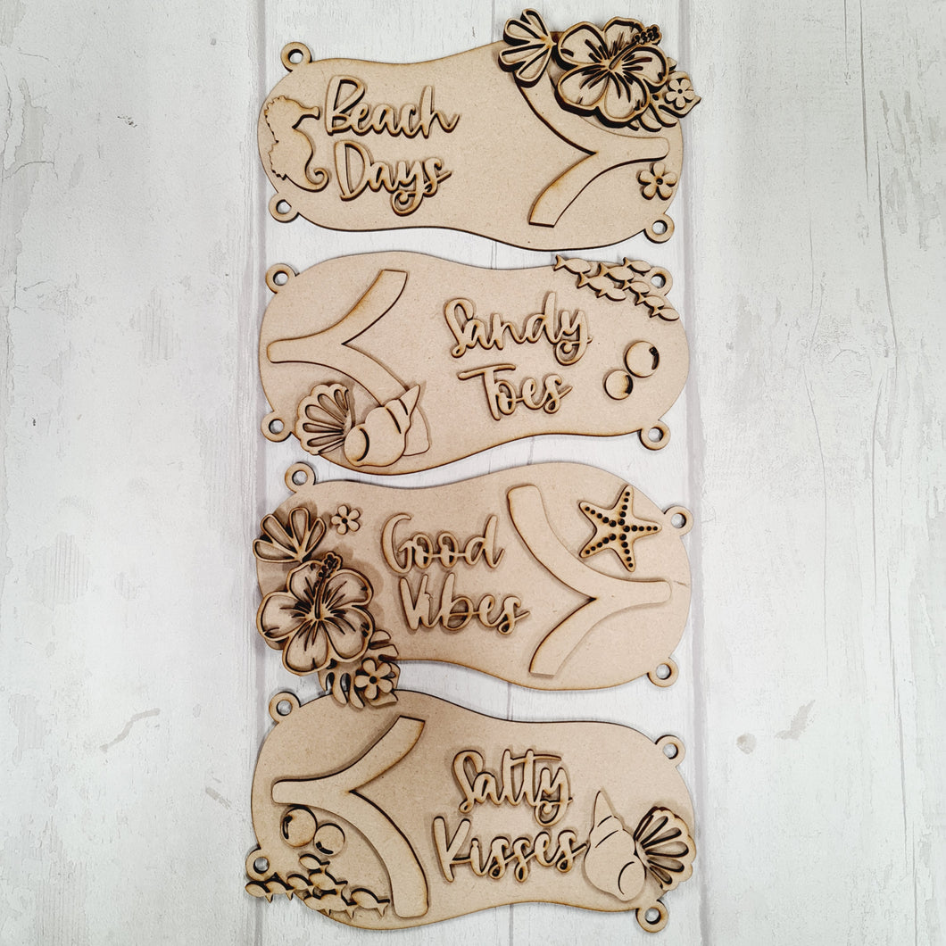 Sale OL780 - MDF Beach Themed Tropical Flowers Flip Flop Hanging - Olifantjie - Wooden - MDF - Lasercut - Blank - Craft - Kit - Mixed Media - UK