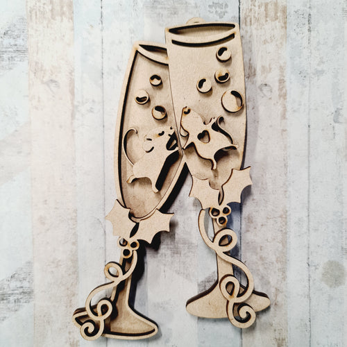 SJ346 - MDF Sarah Jane Christmas Mice Couple Champagne Flutes  Ornate Bauble - Olifantjie - Wooden - MDF - Lasercut - Blank - Craft - Kit - Mixed Media - UK