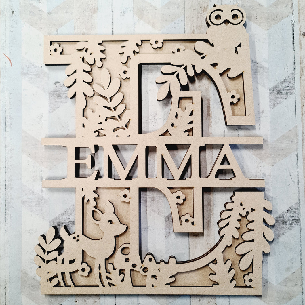 SL085 - Woodland Animal Themed Split Layered Personalised Letter - Olifantjie - Wooden - MDF - Lasercut - Blank - Craft - Kit - Mixed Media - UK