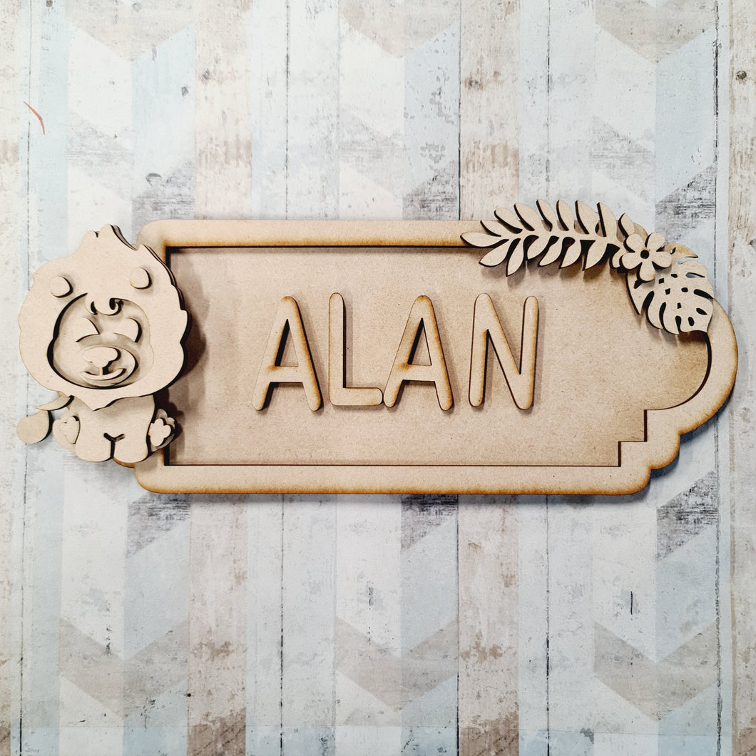 SS148 - MDF Cute Lion Personalised Street Sign - Medium (8 letters) - Olifantjie - Wooden - MDF - Lasercut - Blank - Craft - Kit - Mixed Media - UK