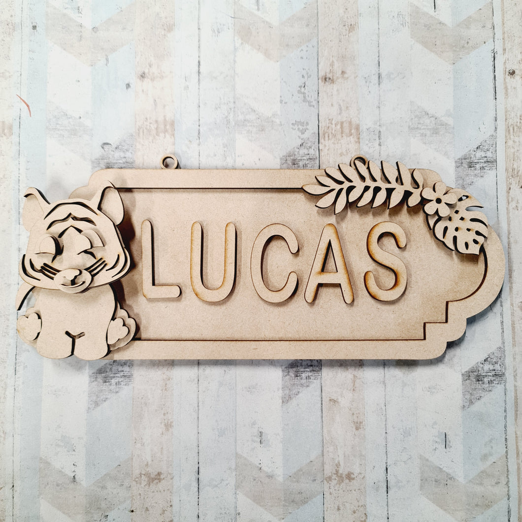 SS149 - MDF Cute Tiger Theme Personalised Street Sign - Large (12 letters) - Olifantjie - Wooden - MDF - Lasercut - Blank - Craft - Kit - Mixed Media - UK