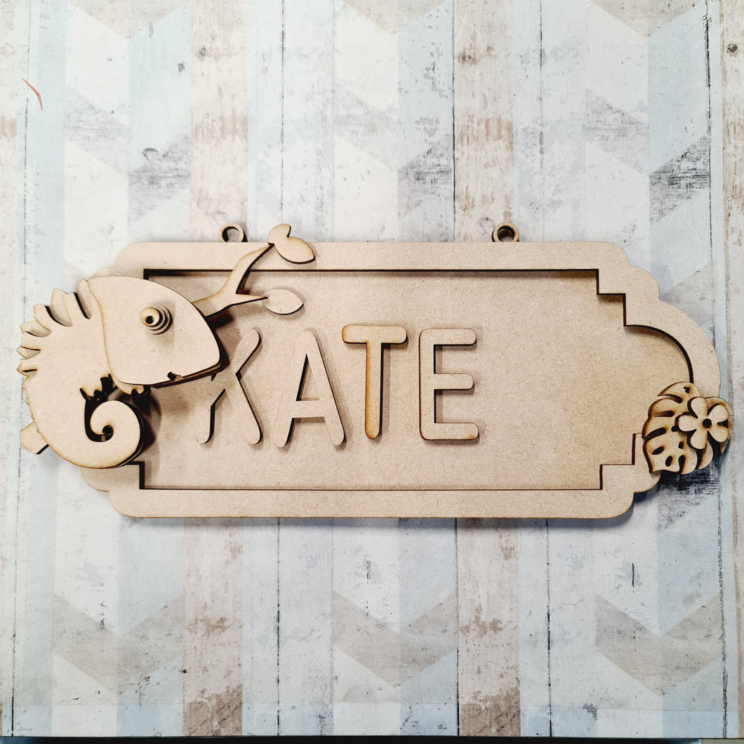 SS152 - MDF Cute Chameleon Personalised Street Sign - Medium (8 letters) - Olifantjie - Wooden - MDF - Lasercut - Blank - Craft - Kit - Mixed Media - UK