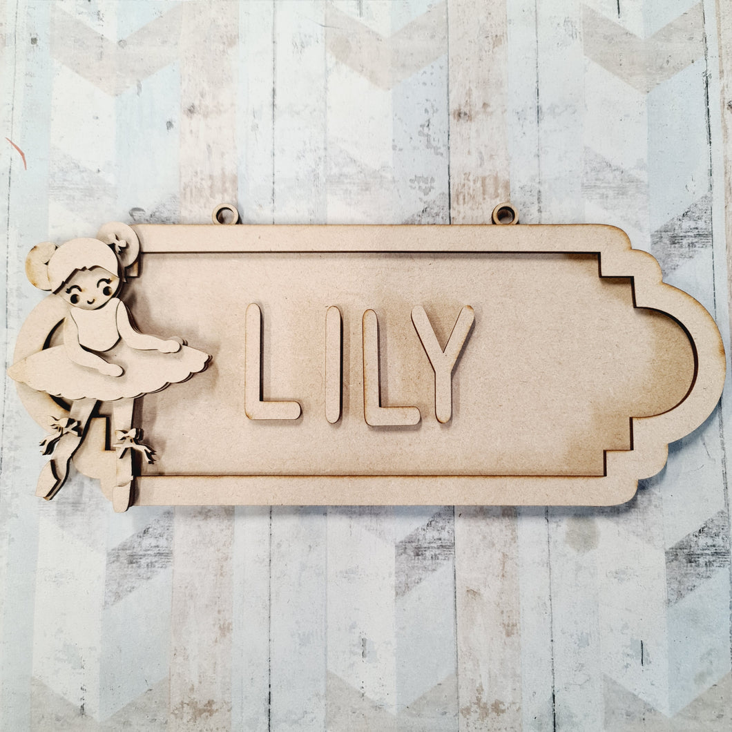 SS158 - MDF Cute Ballerina - Style 2 Personalised Street Sign - Large (12 letters) - Olifantjie - Wooden - MDF - Lasercut - Blank - Craft - Kit - Mixed Media - UK