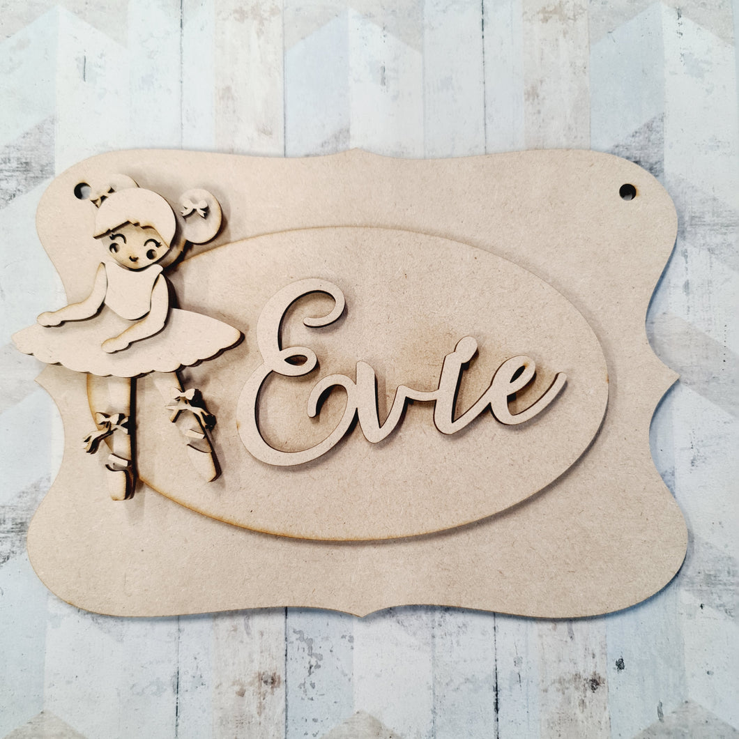 OP075 - MDF Cute Ballerina - Style 2 Themed Personalised Plaque - Olifantjie - Wooden - MDF - Lasercut - Blank - Craft - Kit - Mixed Media - UK