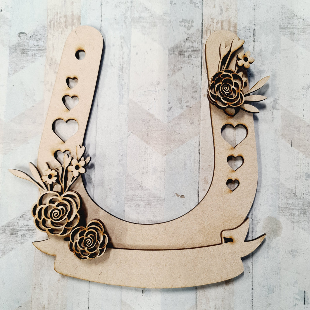 Sale OL678 - MDF Pretty Floral Horse Shoe - Olifantjie - Wooden - MDF - Lasercut - Blank - Craft - Kit - Mixed Media - UK