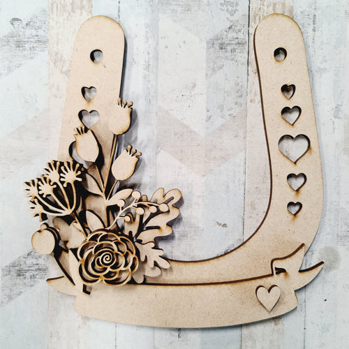 OL687 - MDF Pretty Floral Horse Shoe - Olifantjie - Wooden - MDF - Lasercut - Blank - Craft - Kit - Mixed Media - UK