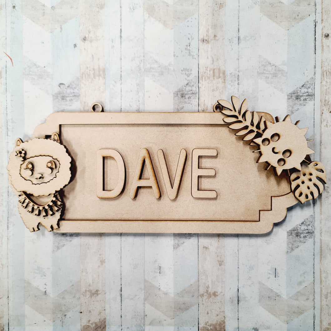 SS155 - MDF Cute Alpaca Personalised Street Sign - Large (12 letters) - Olifantjie - Wooden - MDF - Lasercut - Blank - Craft - Kit - Mixed Media - UK