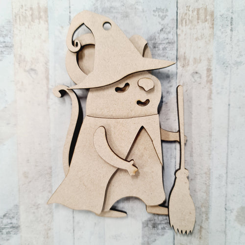 Sale OL397 - MDF Witch / Wizard Mouse Hanging Halloween Bauble - Olifantjie - Wooden - MDF - Lasercut - Blank - Craft - Kit - Mixed Media - UK
