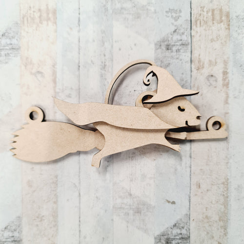 Sale OL399 - MDF Flying Witch Mouse Hanging Halloween Bauble - Olifantjie - Wooden - MDF - Lasercut - Blank - Craft - Kit - Mixed Media - UK