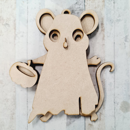 Sale OL398 - MDF Ghost Mouse Hanging Halloween Bauble - Olifantjie - Wooden - MDF - Lasercut - Blank - Craft - Kit - Mixed Media - UK