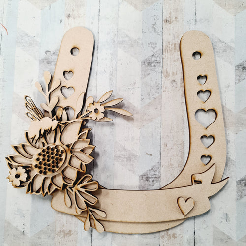 OL719 - MDF Subflower Floral Horse Shoe - Olifantjie - Wooden - MDF - Lasercut - Blank - Craft - Kit - Mixed Media - UK