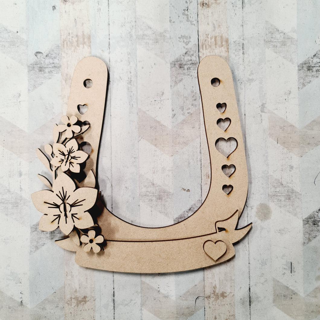 OL752 - MDF Orchid Floral Horse Shoe - Olifantjie - Wooden - MDF - Lasercut - Blank - Craft - Kit - Mixed Media - UK