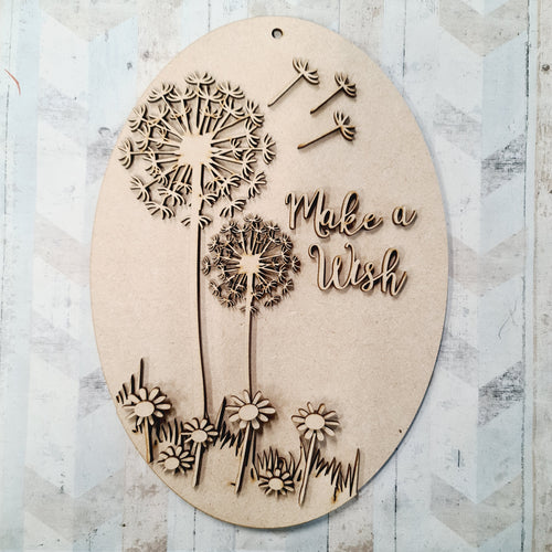 HC103 - MDF Layered Dandelion and Daisy ‘Make a Wish’ Plaque - Olifantjie - Wooden - MDF - Lasercut - Blank - Craft - Kit - Mixed Media - UK