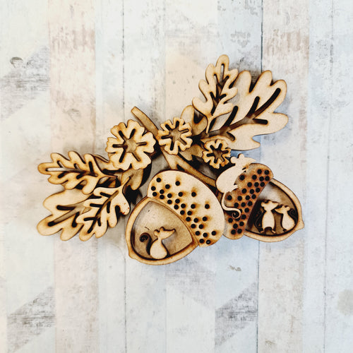 SJ315 - MDF Winter Acorn Mice layered Scene - Olifantjie - Wooden - MDF - Lasercut - Blank - Craft - Kit - Mixed Media - UK