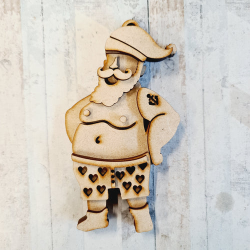 SJ378 - MDF Sarah Jane Naughty Santa Bauble - front facing - Olifantjie - Wooden - MDF - Lasercut - Blank - Craft - Kit - Mixed Media - UK