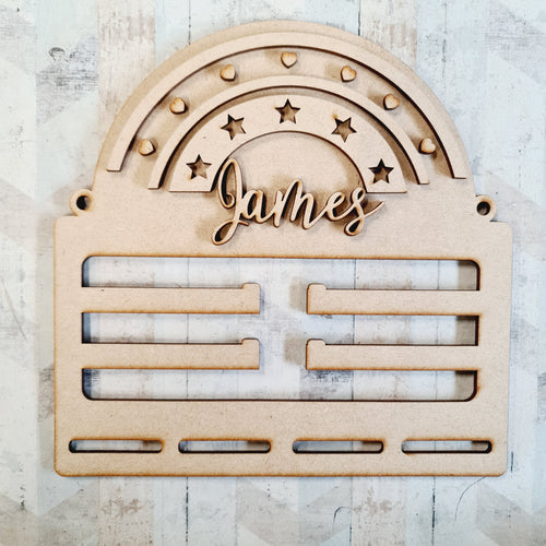 BH038 - MDF Rainbow Themed - Medal / Bow Holder - Personalised - Olifantjie - Wooden - MDF - Lasercut - Blank - Craft - Kit - Mixed Media - UK
