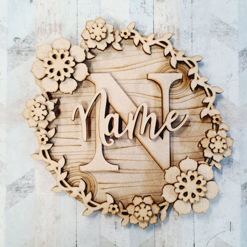 W003 - MDF Vine Hoop Flowers - Initial Wreath - Olifantjie - Wooden - MDF - Lasercut - Blank - Craft - Kit - Mixed Media - UK