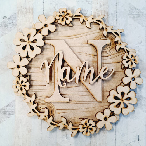 W004 - MDF Simple Flowers Vine Hoop - Initial Wreath - Olifantjie - Wooden - MDF - Lasercut - Blank - Craft - Kit - Mixed Media - UK