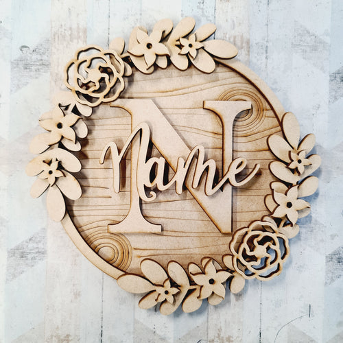 W005 - MDF 5-Petal Flower Hoop - Initial Wreath - Olifantjie - Wooden - MDF - Lasercut - Blank - Craft - Kit - Mixed Media - UK