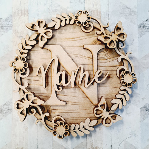 W009 - MDF Butterfly Initial Wreath - Olifantjie - Wooden - MDF - Lasercut - Blank - Craft - Kit - Mixed Media - UK
