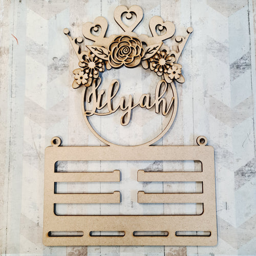 BH039 - MDF Tiara Themed - Medal / Bow Holder - 4 flower choices - Olifantjie - Wooden - MDF - Lasercut - Blank - Craft - Kit - Mixed Media - UK