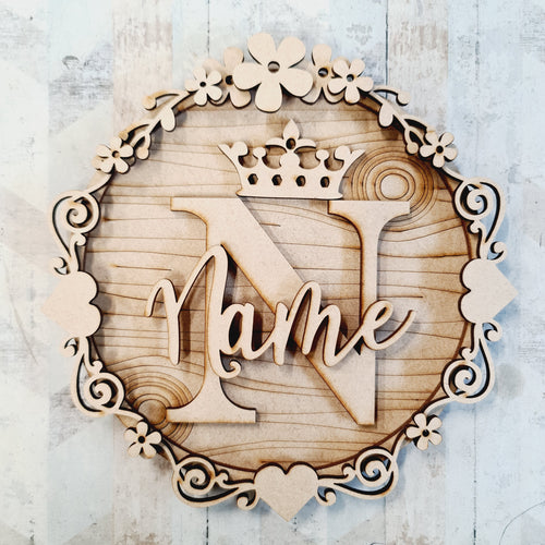 W017 - MDF Retro Flower, Crown & Swirl - Initial Wreath - Olifantjie - Wooden - MDF - Lasercut - Blank - Craft - Kit - Mixed Media - UK