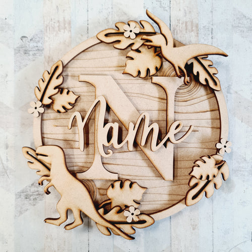 W026 - MDF Dinosaur Initial Wreath - Olifantjie - Wooden - MDF - Lasercut - Blank - Craft - Kit - Mixed Media - UK