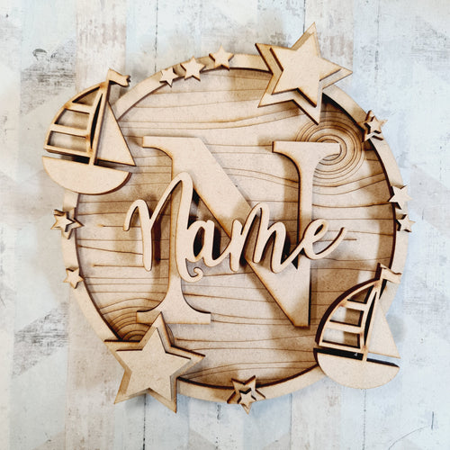W043 - Sailboat Themed Wreath - Olifantjie - Wooden - MDF - Lasercut - Blank - Craft - Kit - Mixed Media - UK