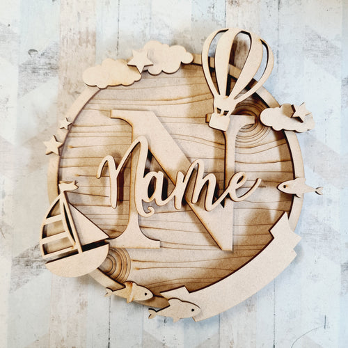 W044 - Sailboat and Hotair balloon Themed Wreath - Olifantjie - Wooden - MDF - Lasercut - Blank - Craft - Kit - Mixed Media - UK