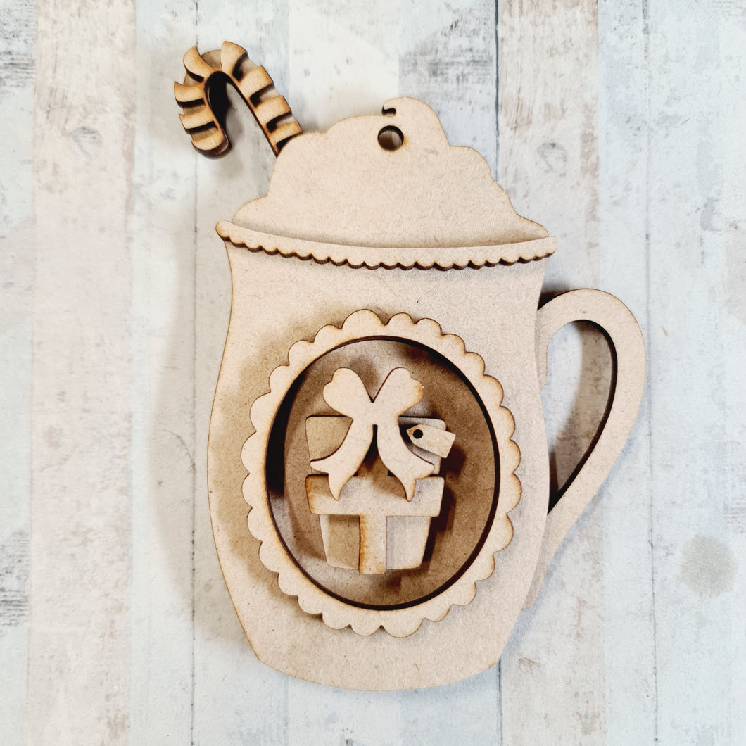 SJ219 - MDF Parcel / Presents Tall Mug Bauble Sarah Jane design - Olifantjie - Wooden - MDF - Lasercut - Blank - Craft - Kit - Mixed Media - UK