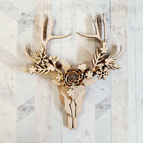 Sale OL432 - MDF Layered Steer Head Christmas Kit - Olifantjie - Wooden - MDF - Lasercut - Blank - Craft - Kit - Mixed Media - UK