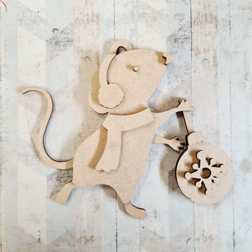 SJ350 - MDF Sarah Jane Christmas  Bauble Mouse Hanging Bauble - Olifantjie - Wooden - MDF - Lasercut - Blank - Craft - Kit - Mixed Media - UK