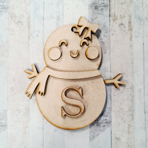 OL1115 - MDF Hanging Initial Snow Person -  Bow - Olifantjie - Wooden - MDF - Lasercut - Blank - Craft - Kit - Mixed Media - UK