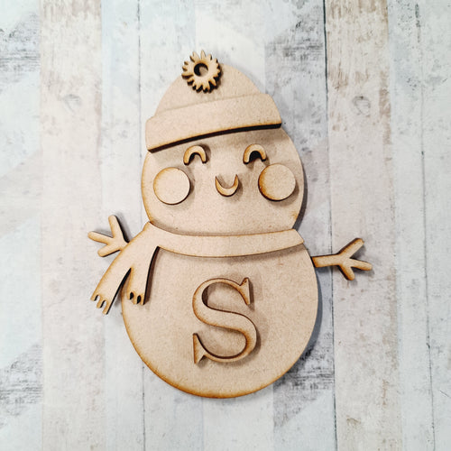 OL1116 - MDF Hanging Initial Snow Person -  Bobble hat - Olifantjie - Wooden - MDF - Lasercut - Blank - Craft - Kit - Mixed Media - UK