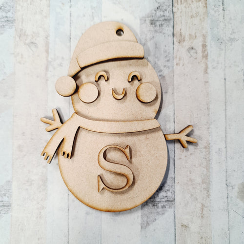 OL1117- MDF Hanging Initial Snow Person -  Christmas hat - Olifantjie - Wooden - MDF - Lasercut - Blank - Craft - Kit - Mixed Media - UK