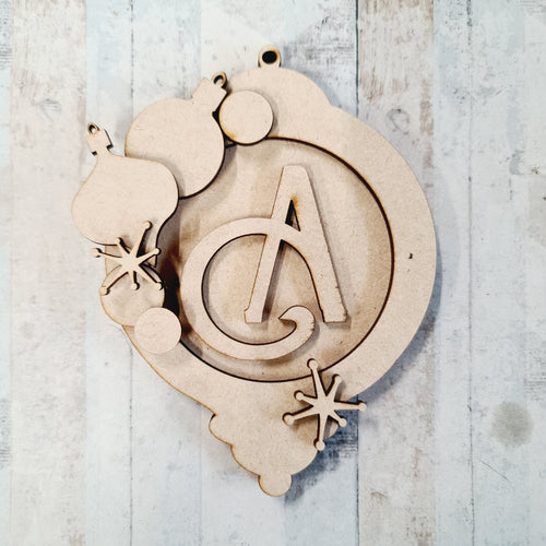 OL1120 - MDF Hanging Initial Bauble  -  Retro Baubles - Olifantjie - Wooden - MDF - Lasercut - Blank - Craft - Kit - Mixed Media - UK