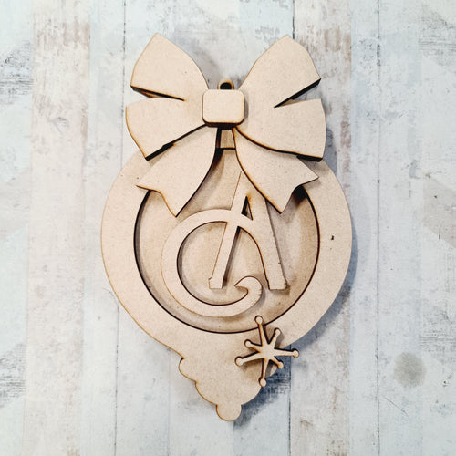 OL1121 - MDF Hanging Initial Bauble  -  Retro Bow - Olifantjie - Wooden - MDF - Lasercut - Blank - Craft - Kit - Mixed Media - UK