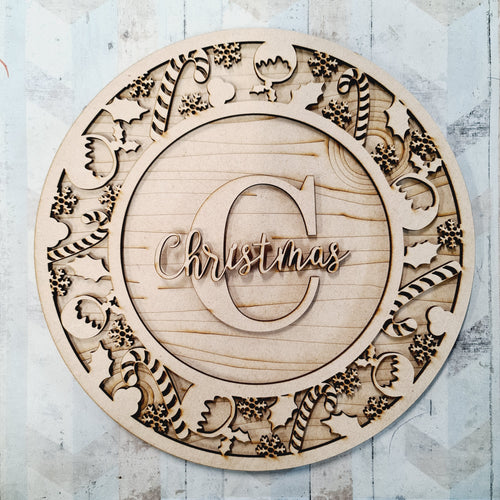 OL551 - MDF Personalised Circle Plaque Frame - Christmas Theme - Olifantjie - Wooden - MDF - Lasercut - Blank - Craft - Kit - Mixed Media - UK