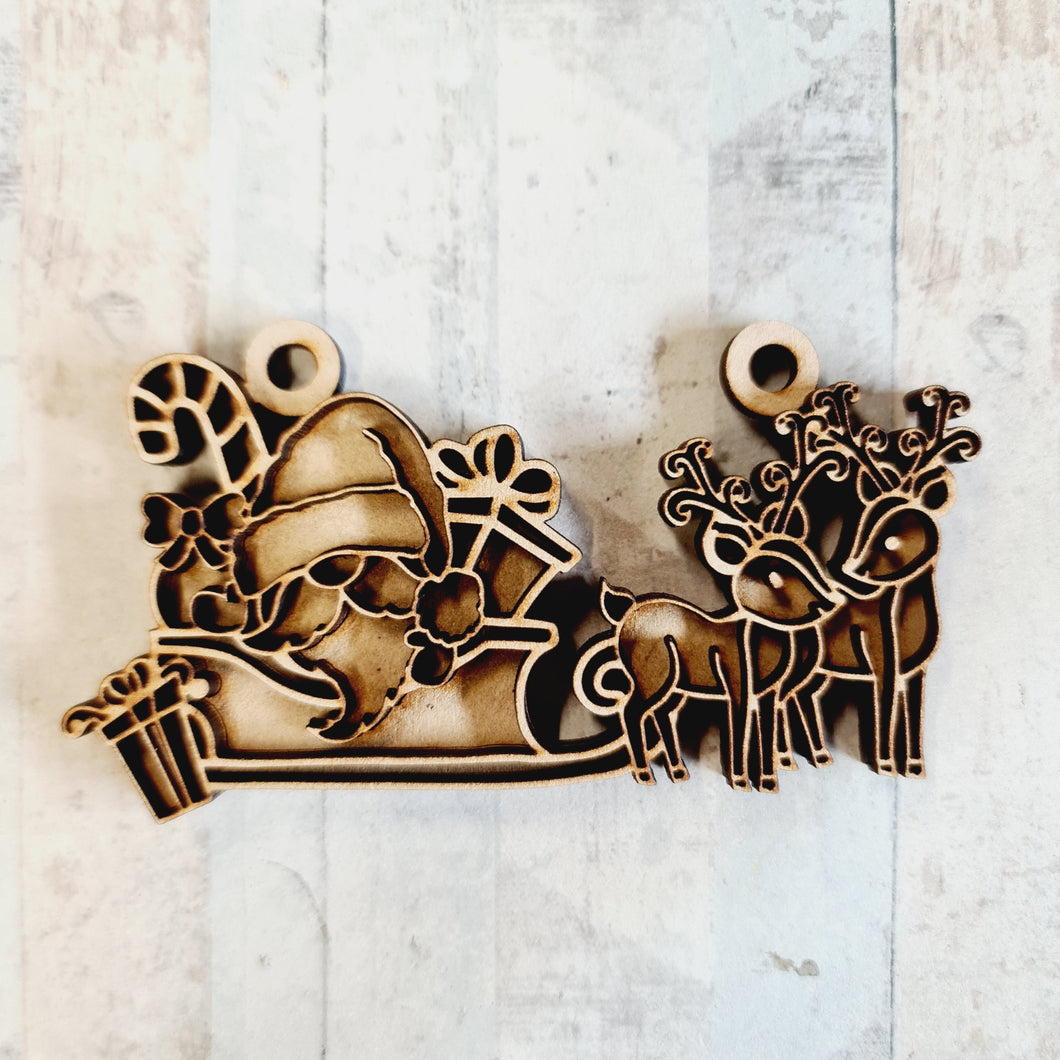 OL2378 - MDF Doodle Christmas Hanging - Santa Sleigh with Reindeers - With or Without Banner - Olifantjie - Wooden - MDF - Lasercut - Blank - Craft - Kit - Mixed Media - UK