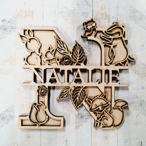 SL095 - Doodle Letter - Woodland Animals Themed Split Layered Wooden Personalised Letter - Olifantjie - Wooden - MDF - Lasercut - Blank - Craft - Kit - Mixed Media - UK