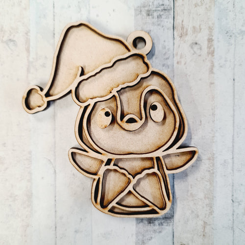 OL2432 - MDF Doodle Penguin Hanging - Style 4 - With or Without Banner - Olifantjie - Wooden - MDF - Lasercut - Blank - Craft - Kit - Mixed Media - UK