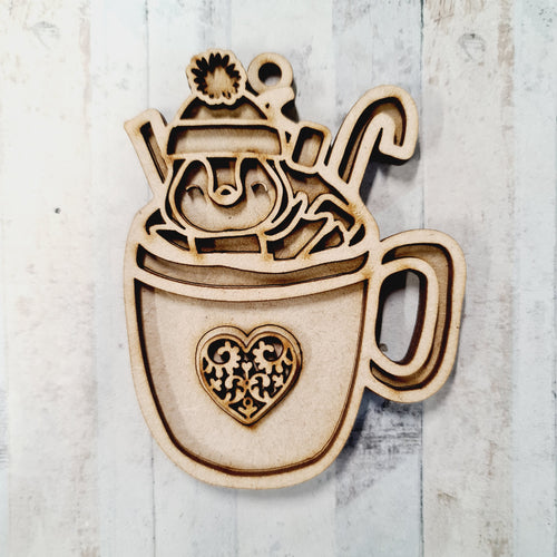 OL2450 - MDF Doodle Penguin Hanging - Hot choc style 2 - With or Without Banner - Olifantjie - Wooden - MDF - Lasercut - Blank - Craft - Kit - Mixed Media - UK