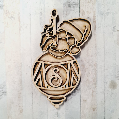 OL2680 - MDF Hanging Doodle Initial Bauble - Gonk / Gnome - Olifantjie - Wooden - MDF - Lasercut - Blank - Craft - Kit - Mixed Media - UK