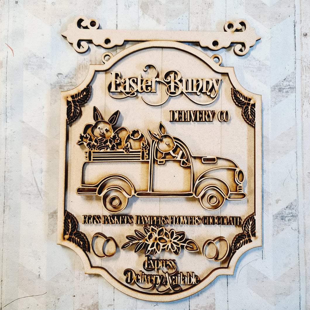 OL2827 - MDF Farmhouse Easter Doodle - Hanging Sign Layered Plaque - Easter Bunny Co - Olifantjie - Wooden - MDF - Lasercut - Blank - Craft - Kit - Mixed Media - UK