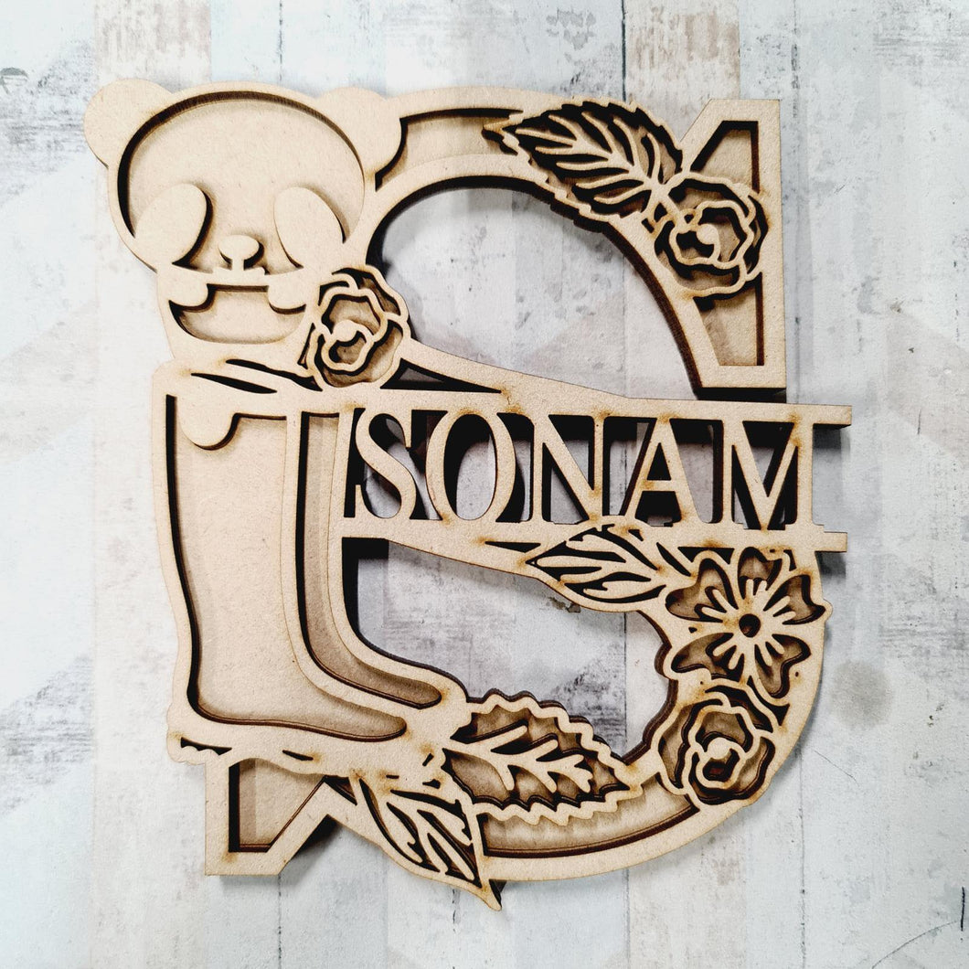 SL093 - Doodle Letter - Panda Garden Themed Split Layered Wooden Personalised Letter - Olifantjie - Wooden - MDF - Lasercut - Blank - Craft - Kit - Mixed Media - UK